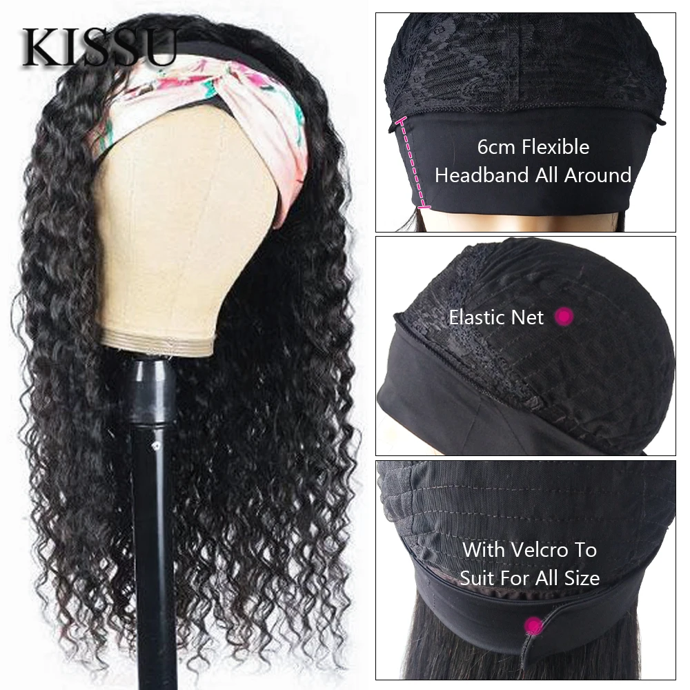 

KISSU Brazilian Long Hair Wigs Kinky Curly Human Hair Wig Headband Wig Glueless Human Hair Wigs For Women No Glue Scarf Wig