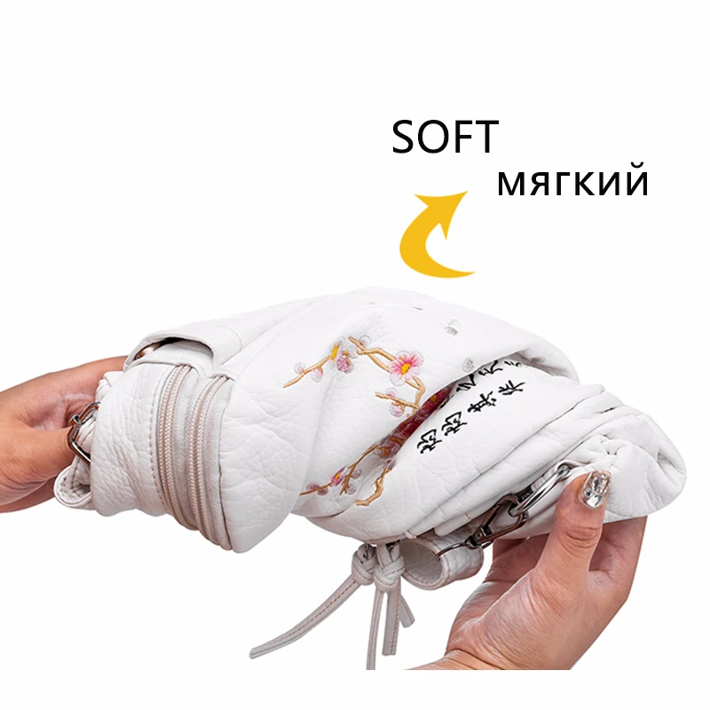 Женские кожаные рюкзаки с вышивкой для девочек-подростков, рюкзак для путешествий, Женский мягкий кожаный рюкзак с цветами