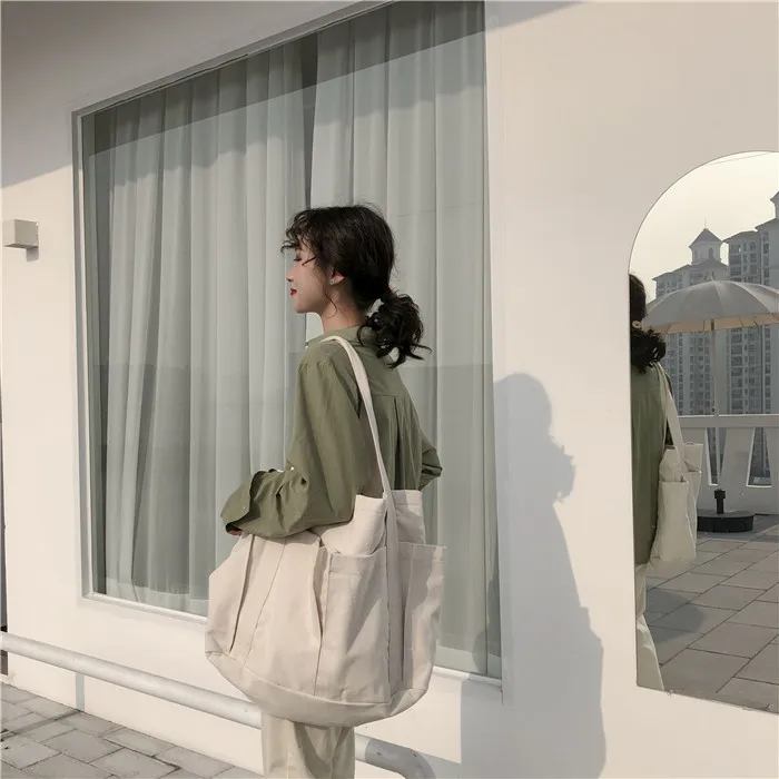 

Большая вместительная Холщовая Сумка, корейский стиль Ins, Студенческая сумка в стиле Харадзюку, повседневный тоут на ремне, сумка для покупо...