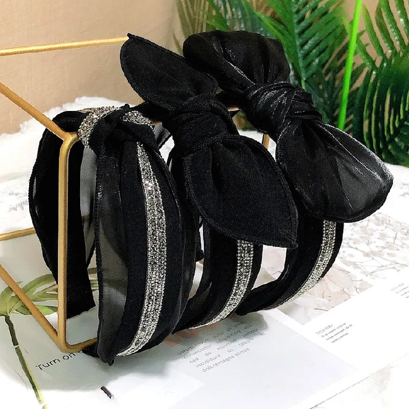 

Polka Dot Rhinestone Fabric Bow Tie Hairbands For Women Hair Accessories Korea Hair Band Hair Bows Crown Headbands