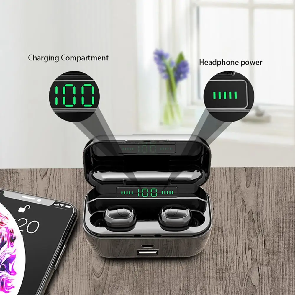 

2200 mAh TWS Wireless Earphone Bluetooth 5.0 Earphones Led Power Display CVC8.0 DSP noise reduction Sport Headset Power bank