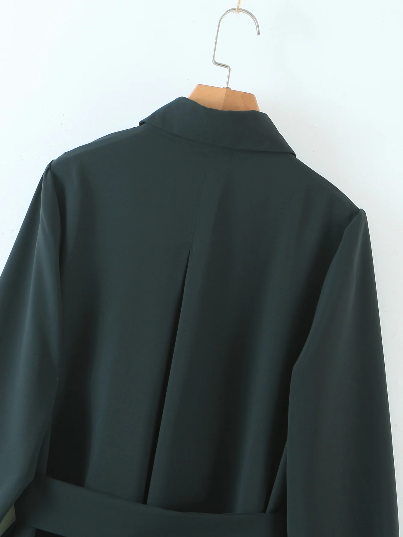 

New Women's Lapel Long Sleeves Fashion Belt Elegant Texture Dress Vintage Solid Color Chic Female Dresses