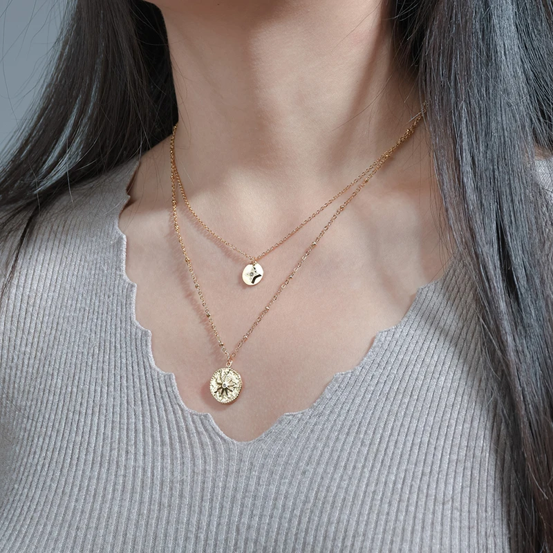 Ожерелье женское многослойное из нержавеющей стали с золотым компасом и