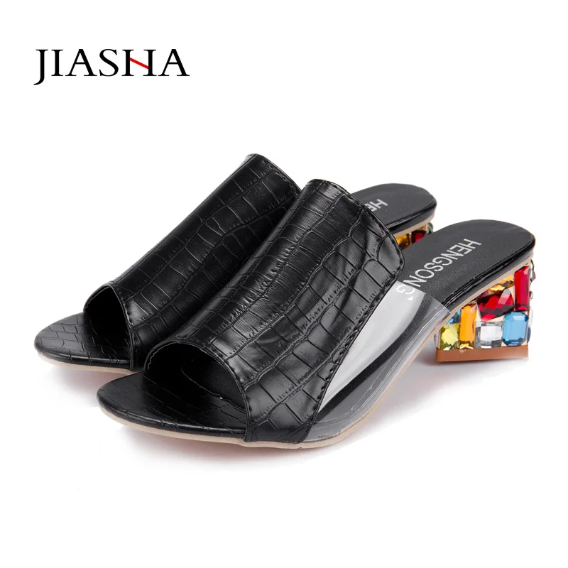 Женские сандалии на квадратном каблуке летние пляжные дышащие со стразами 2019 |