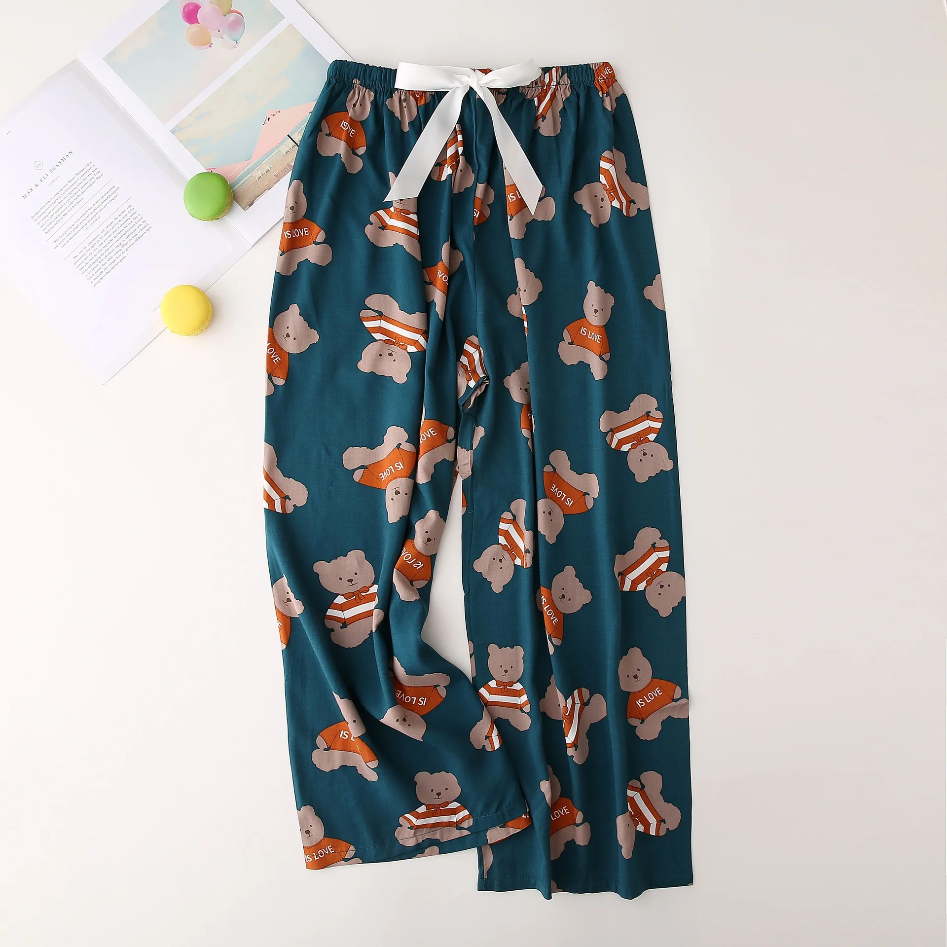 New Fashion Sleep Bottoms for Women Viscose Print Loose Sleepwear Elastic Waist Pajama Pants Cotton Printing Costume with Flower