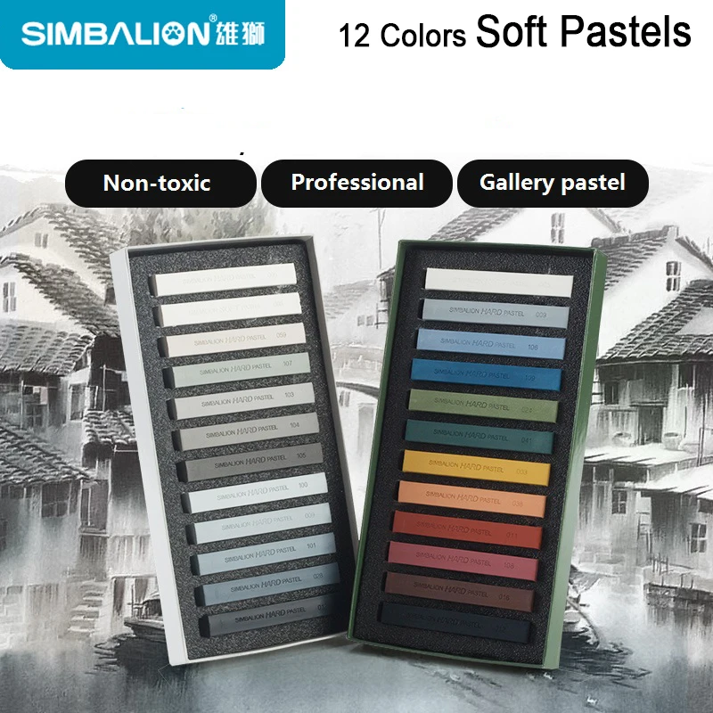 

Simbalion 12 Colors Gallery Soft Pastel Colored Chalk Sketch/Fluorescent/Life & Nature tones Drawing Supplies