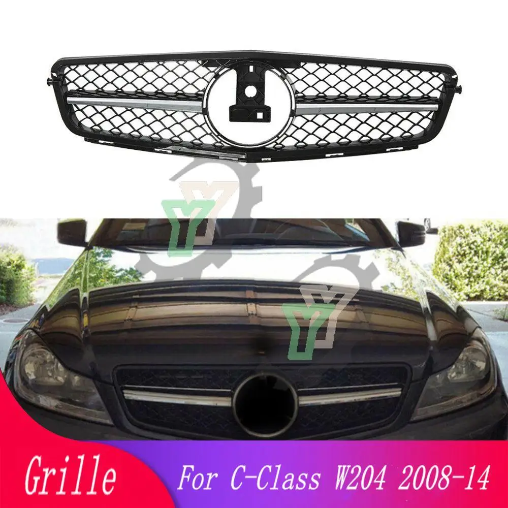 

car front bumper grille racing grill for Mercedes-Benz C-Class W204 C180 C200 C300 C350 2008 2009 2010 2011-2014 （WITH EMBLEM）