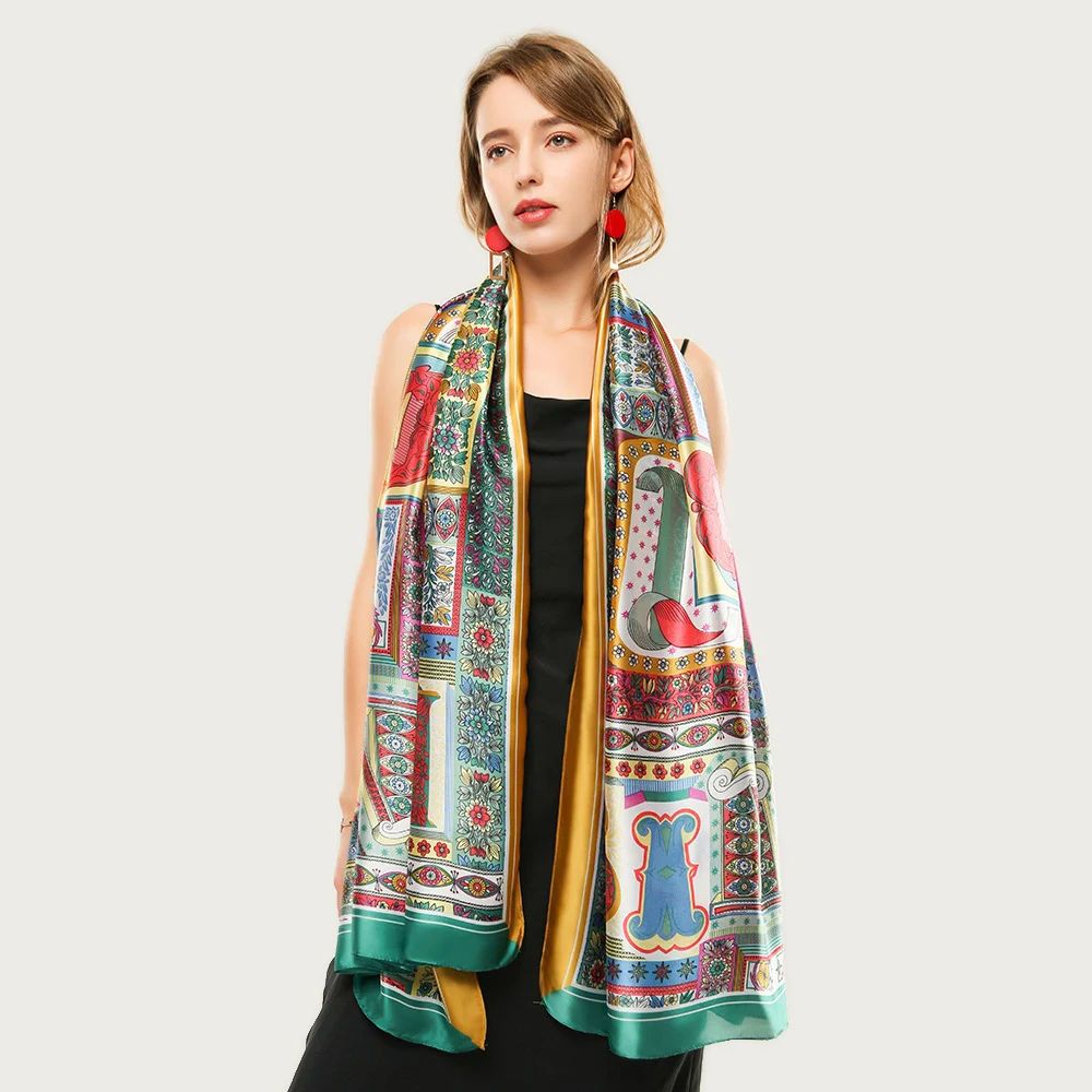 Роскошный шелковый шарф с рисунком дизайнерский винтажный яркий принтом платок