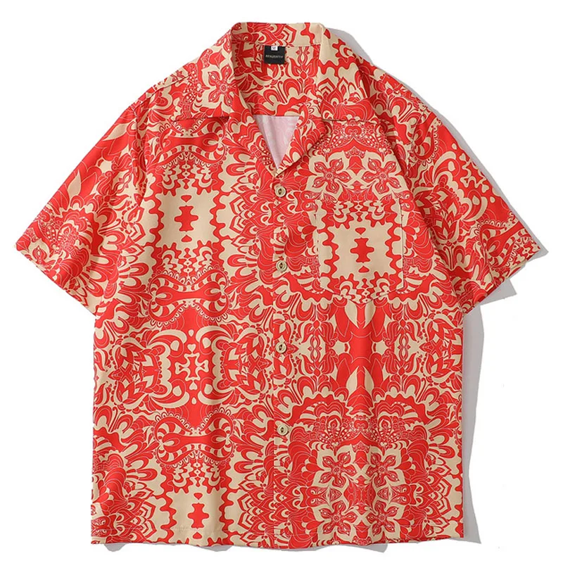 

Mens Oversize Hawaiian Shirts Casual Print Turn-Down Collar Shirt Unisex HipHop Streetwear Male Holiday Tropical AlohaTops
