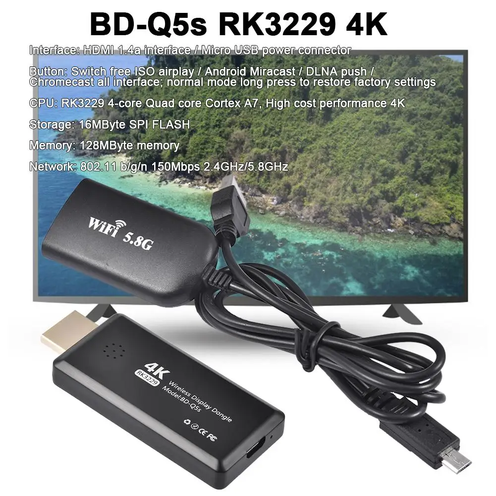 4K 2,4G/5G беспроводной четырехъядерный чип с Mara экран ТВ приемник с экраном ключ поддержка хромированной проекции Wi-Fi дисплей ключ