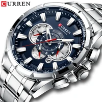 curren fashion causal sports mens watches stainless steel band chronograph with luminous pointers wristwatch quartz clock 8363