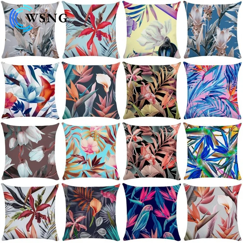 

Hand-painted Plant Leaves Plush Pillowcase Bedroom Sofa Car Back Seat Cushion Cover Furniture Decorative Pillowcase 45*45cm