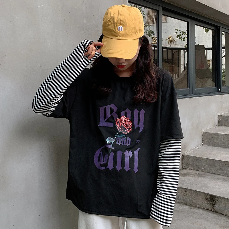 Осень 2020 Повседневная футболка с длинными рукавами женские топы в Корейском