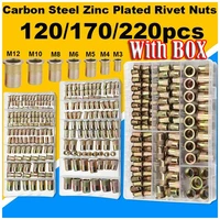 120170220pcs metric m3m4m5m6m8m10m12 carbon steel zinc plated rivet nuts flat head riveting tool home improvement