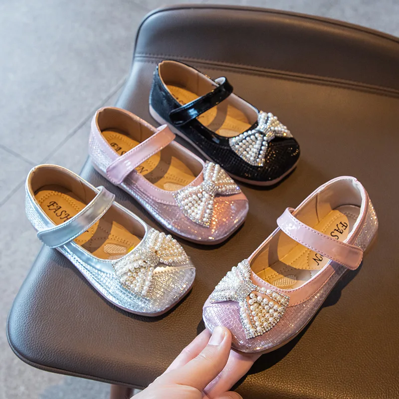 

Girls Shoes Princess Flats Autumn Children Fashion Flat-heeled Shoes Soft-soled Leather Shoes Bow-knot Sweet Cute Chic Lady
