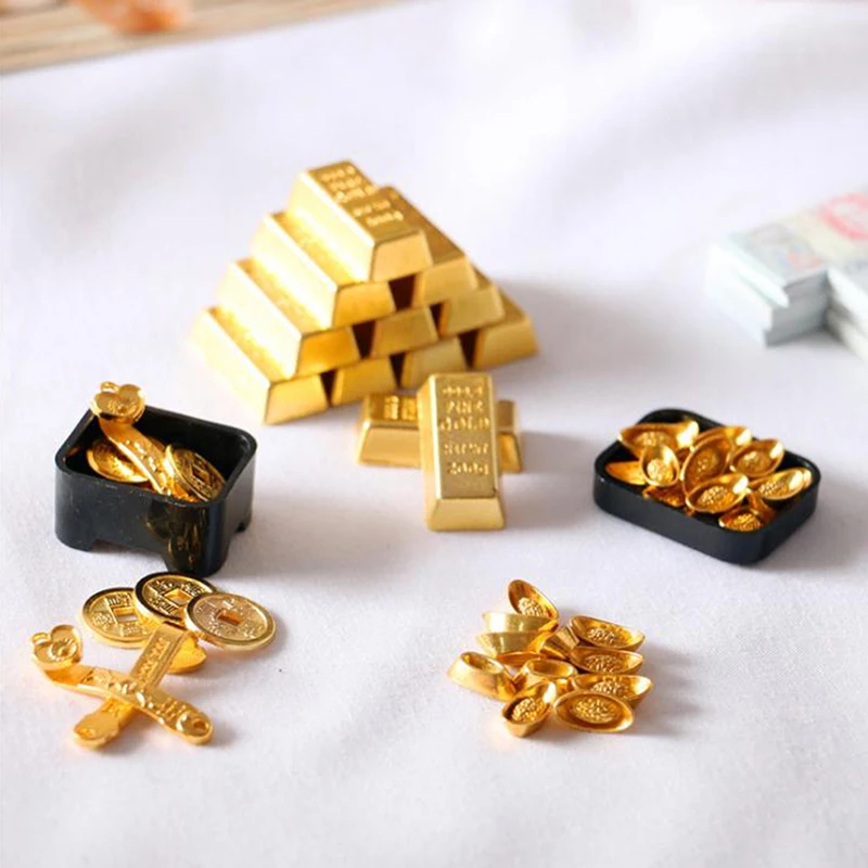

1:12 Dollhouse Miniature Golden Brick Mini Copper Cash Dolls House Accessories