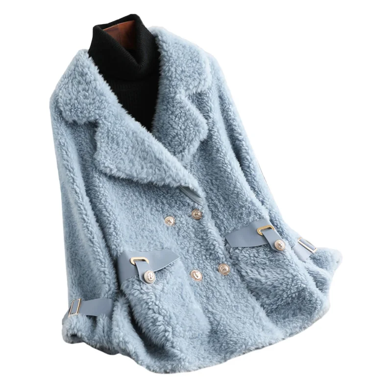 Женское зимнее меховое пальто с отложным воротником из смесовой шерсти LF2084|Шубы