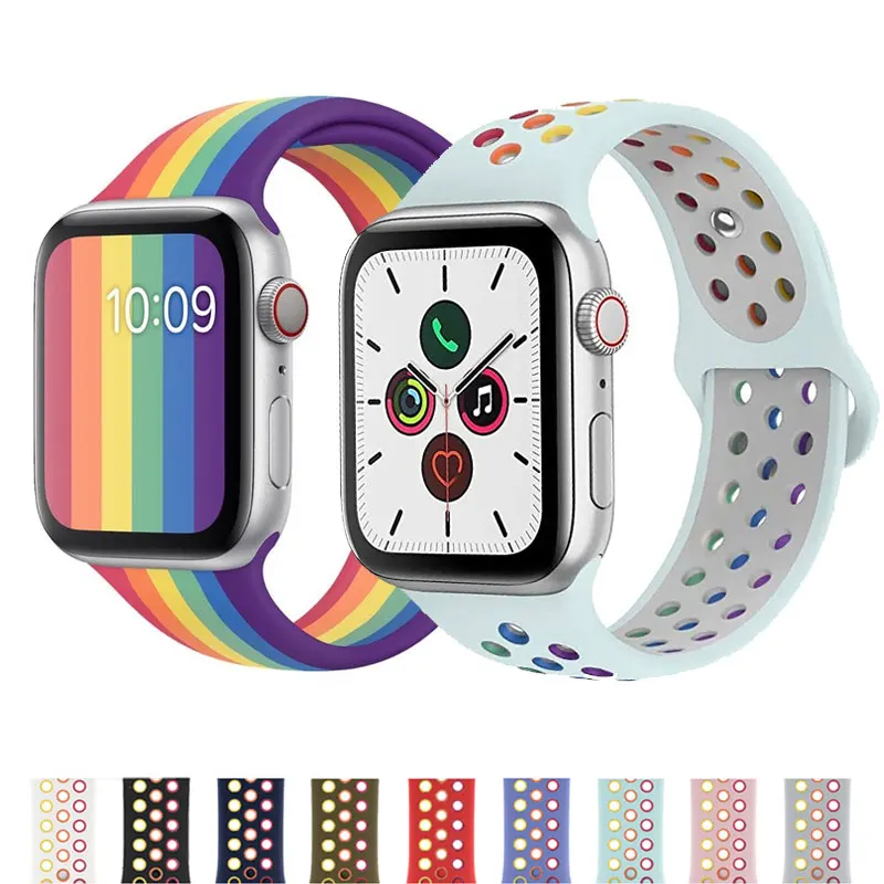 

Ремешок силиконовый для Apple Watch Band 44 мм 40 мм 42 мм 38 мм, Воздухопроницаемый спортивный браслет для Apple watch 6, iWatch series 5 4 3 se