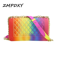 new arrival candy color jelly crossbody bag ladies big square chain shoulder handbag women fall rainbow pvc brand luxury purse