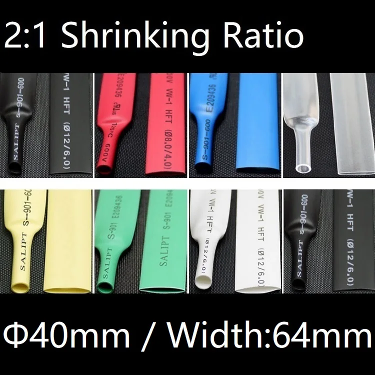 

Dia 40mm (Width 64mm) Heat Shrink Tube 2:1 Polyolefin Thermal Cable Sleeve Insulated Wire Protector Wrap DIY Connector Repair