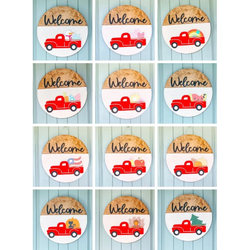 Truck Door Hanger Round Welcome Sign for Front with 12 Interchangeable Inserts Rustic Farmhouse Home Decor JS23 | Дом и сад