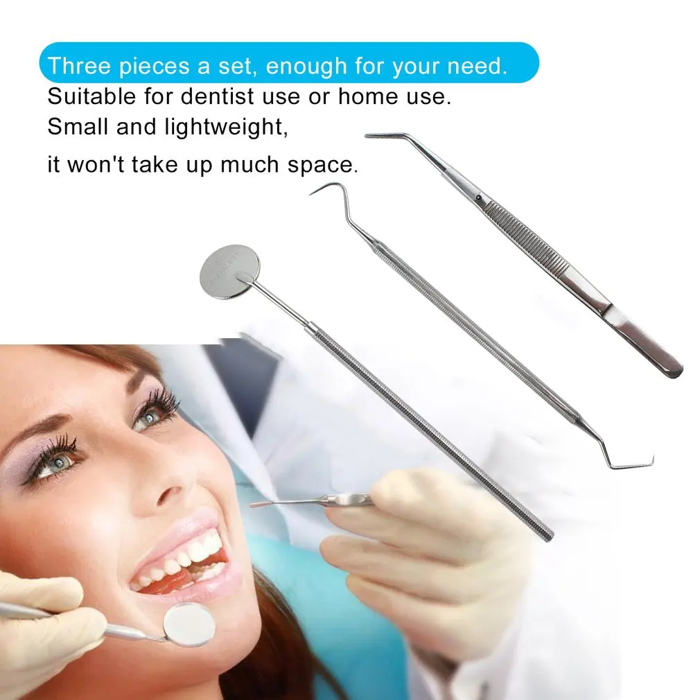 

3pcs Medical Grade Stainless Steel Dental Examination Probe Set Hygiene Pick Scaler Mirror Tweezers Examination Cleaning Tools