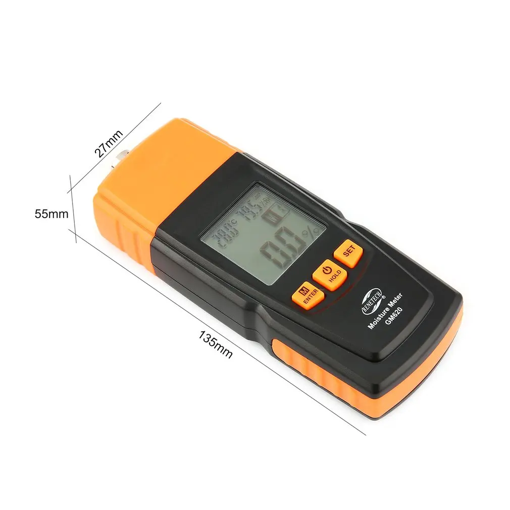 

Benetech GM620 Digital Wood Moisture Meter Hygrometer Humidity Tester Plywood Wooden Materials LCD Backlight Damp Detector