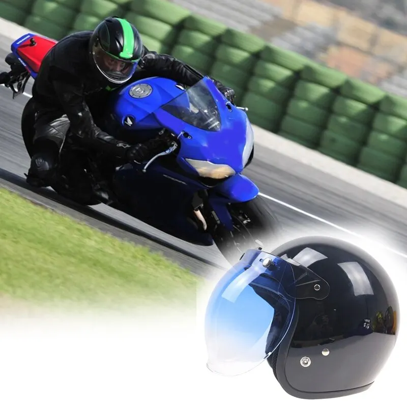 

Motorcycle Helmet 3 Snap Bubble Shield Lens Open Face Protection Sun Visor Anti UV Fog Racing Motorbike Detachable Helmet Glass