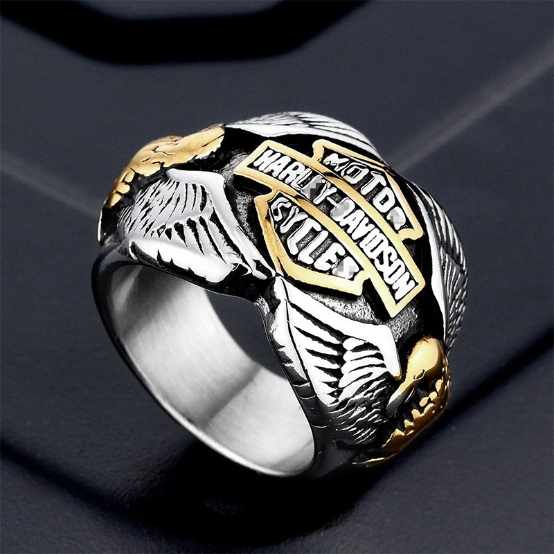 

Fashion Motorcycle Ring Personality Men's Punk Stainless Steel Double-Headed Eagle Style Jewelry Accessories