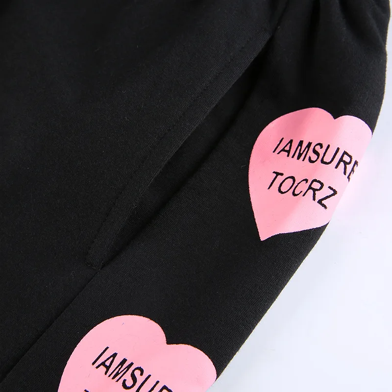 

DUOFAN Women Straight Pants Elastic Waist Love Print Drawstring Y2K Loose Casual Korean Teen Girls Vintage Streetwear Sweatpants