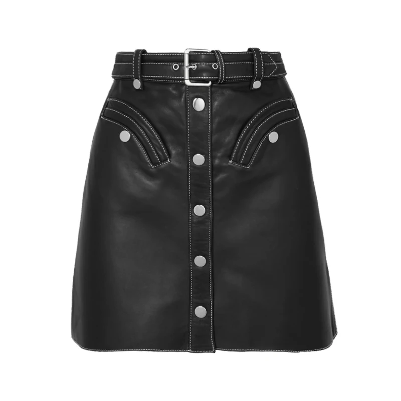 

AEL PU Leather Women Skirt High Waist A Line Lace Up Buttons With Belt Casual Short Wrap Skirt 2020 Spring New Fashion Tide