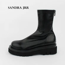 SANDRA JRR-Botas de moda para mujer, botines con plataforma de cuero y tacón medio, botines estilo Chelsea para otoño