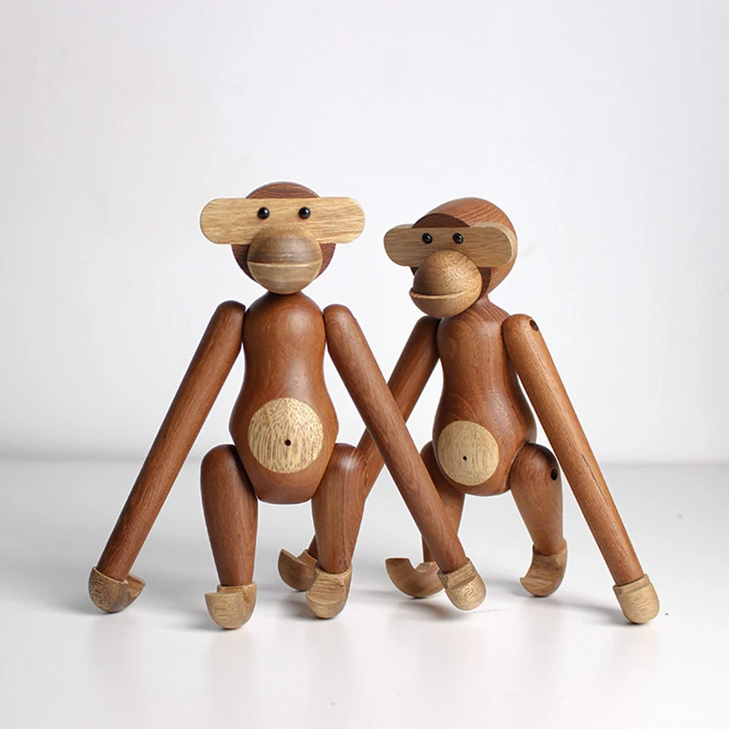 Interesante adorno de mono de madera hecho a mano en estilo n&oacute;rdico dan&eacute;s, adornos para el hogar, estatuas, esculturas, figuritas para Interior-2