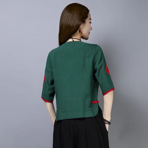 

Vintage 2019 Fashion Camisas Mujer V Neck Embroidery Casual Women Tops Loose Korean Cotton Linen Brief Blusas