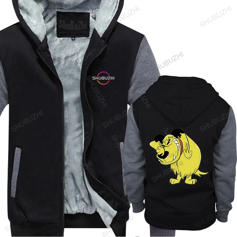 

Mens streetwear hooded zipper black thick hoody muttley mutley cartoon laughing laugh dog unisex winter hoodies brand clothing