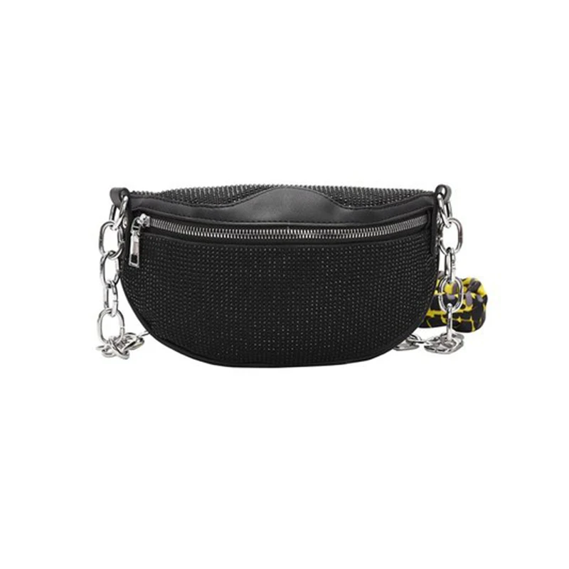 C Waist pack Женская поясная сумка, модная кожаная поясная сумка, нагрудная сумка через плечо, роскошная цепочка с бриллиантами, поясная сумка, сумки на плечо с бананом - Цвет: C Waist pack