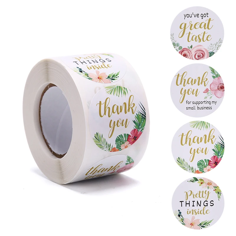 

500PCS/ Roll Flowers Thank You Packaging Sticker Label Wedding Party Decoration