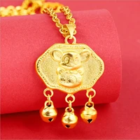 hi cute children 24k yellow gold plated lock rat pendant necklace for baby party jewelry with chain birthday gift not fade