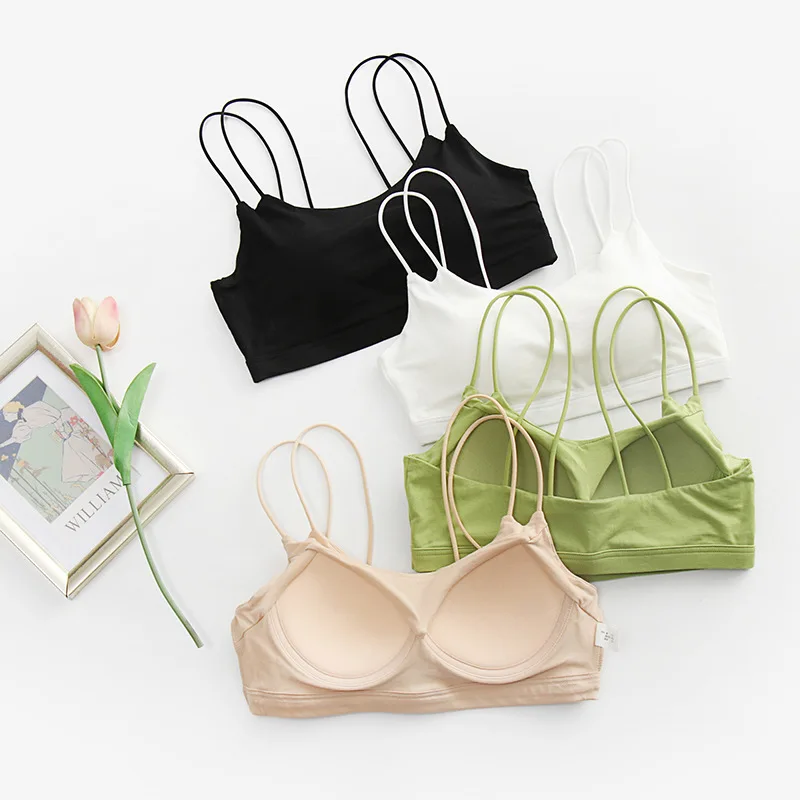 

Modal cotton beautiful back tube top underwear double shoulder strap halter cup one-piece no steel ring seamless gather sling br