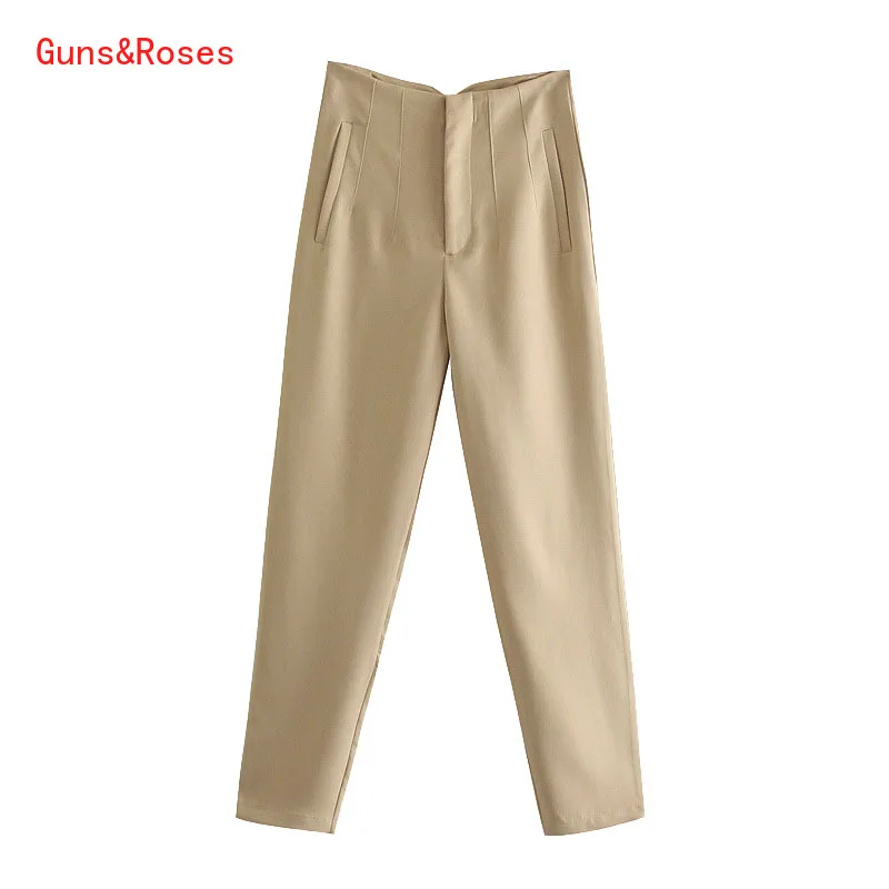 

Women Chic Fashion With Seam Detail Office Wear Pants Vintage High Waist Zipper Fly Female Ankle Trousers Mujer