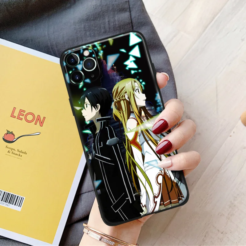 sword art online asuna kirito anime for iphone se 6 6s 7 8 plus x xr xs 11 pro max soft silicone phone case cover shell free global shipping