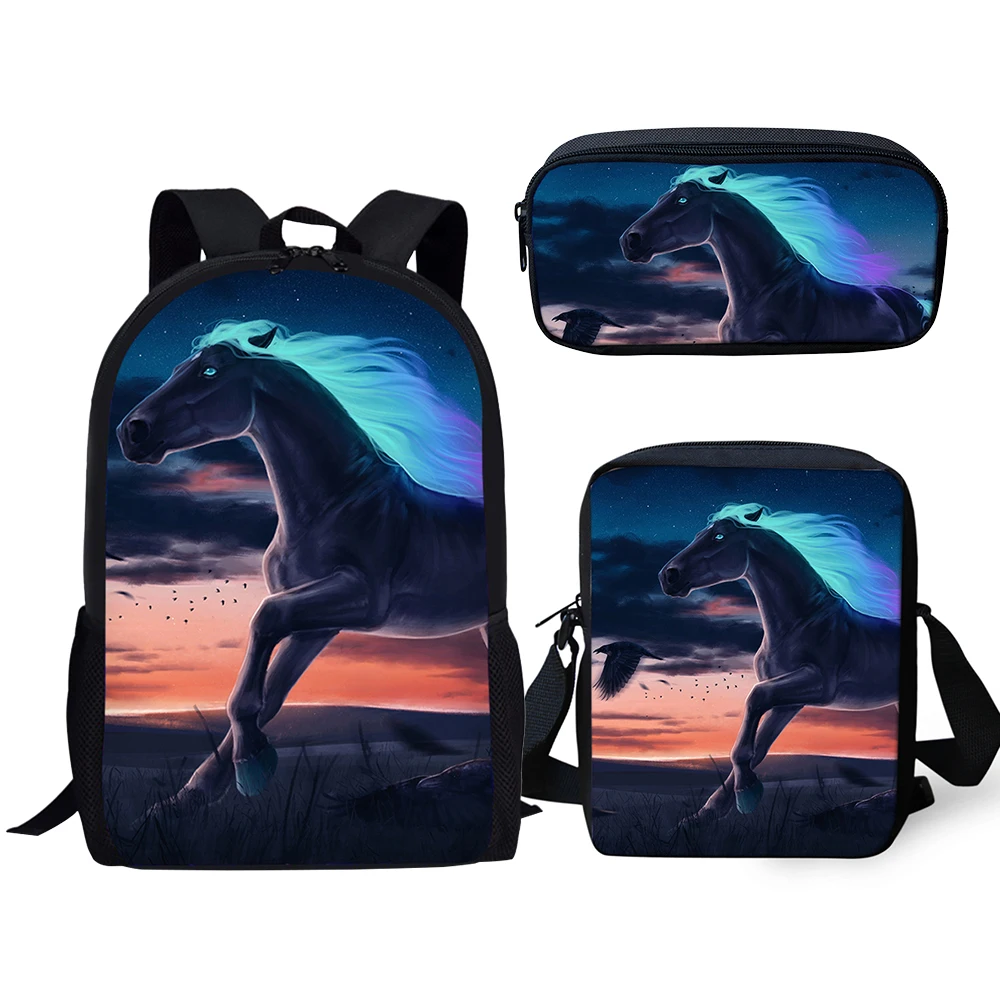 HaoYun Fashion Children's Backpack Cartoon Unicorn Horse Pattern Kids School Bags 3PCs Set Students Backpack/Flaps Bag/Pen Bags