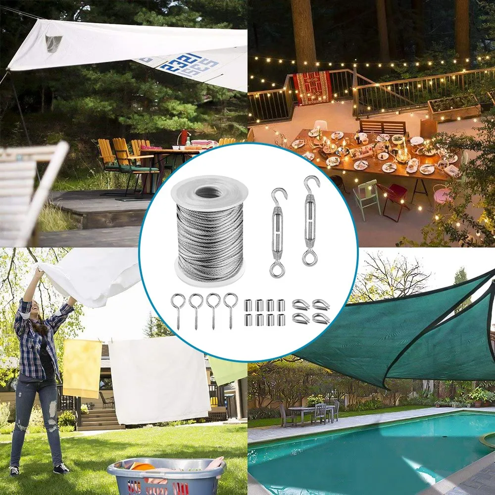 

Wire Rope Stainless Steel PVC Coated Rust Resistance Flexible Clothesline Hooks Hanging Kit Steel Wire for Outdoor Indoor