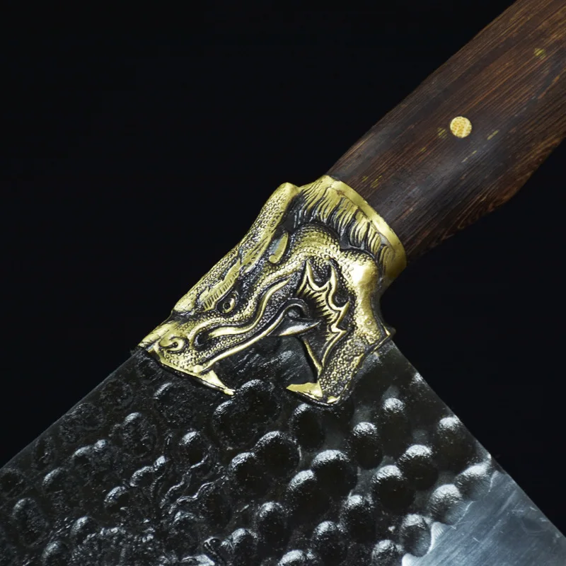 

Newest 7.7 Inch Fixed Blade Knives Copper Dragon Decor Sharp Cleaver Chopping Hanamde Kitchen Knives Bone Meat And Poultry Tools