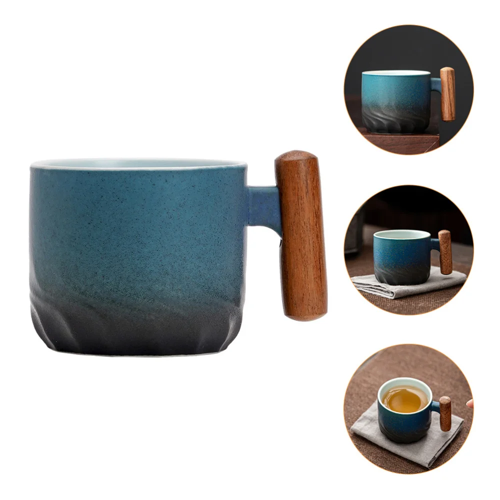

Porcelain Tea Mug with Wooden Handle Decorative Ceramic Tea Coffee Cup