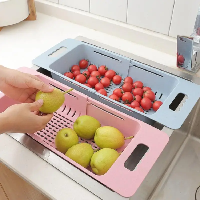 

New Retractable and adjustable kitchen sink retractable storage basket Kitchen fruit and vegetable washing and draining basket