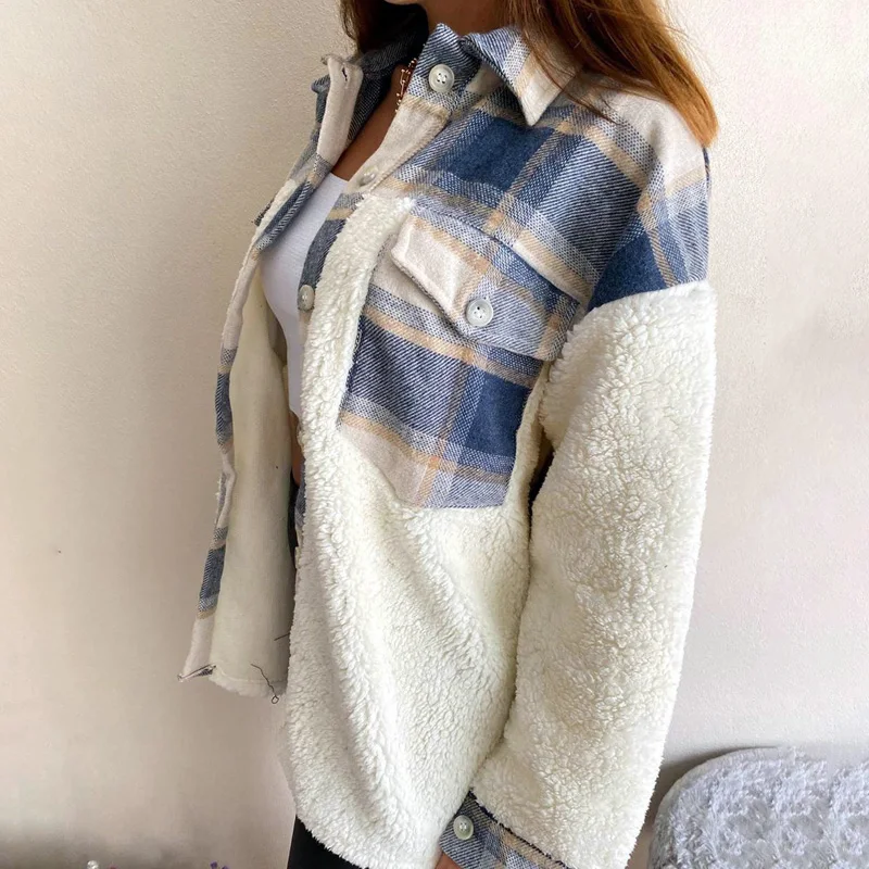 2020 New Women Coat Plaid Print Coat Women Winter Coat Fluffy Plush Women's Jacket Ladies Autumn Overcoat Outerwear Hot Sale