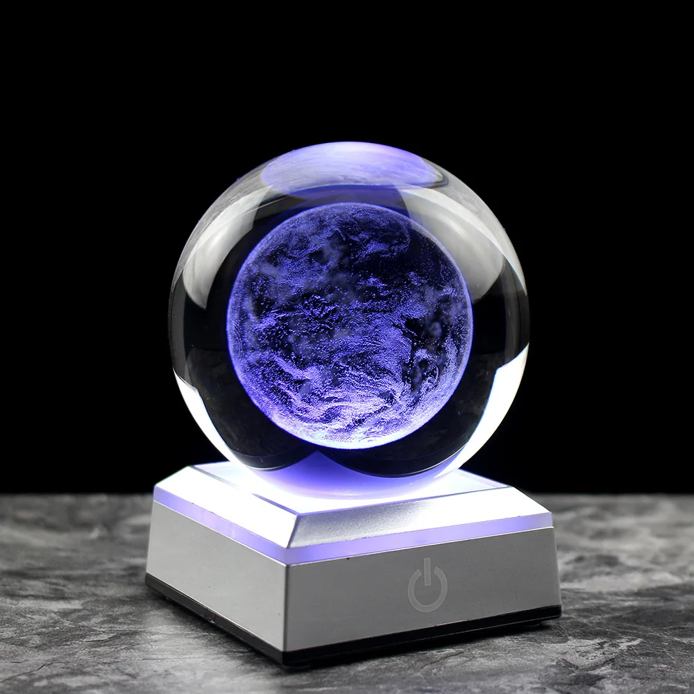 

New 80mm K9 Crystal Solar System Planet Globe 3D Laser Engraved Sun System Ball with Touch Switch LED Light Base Astronomy Gifts