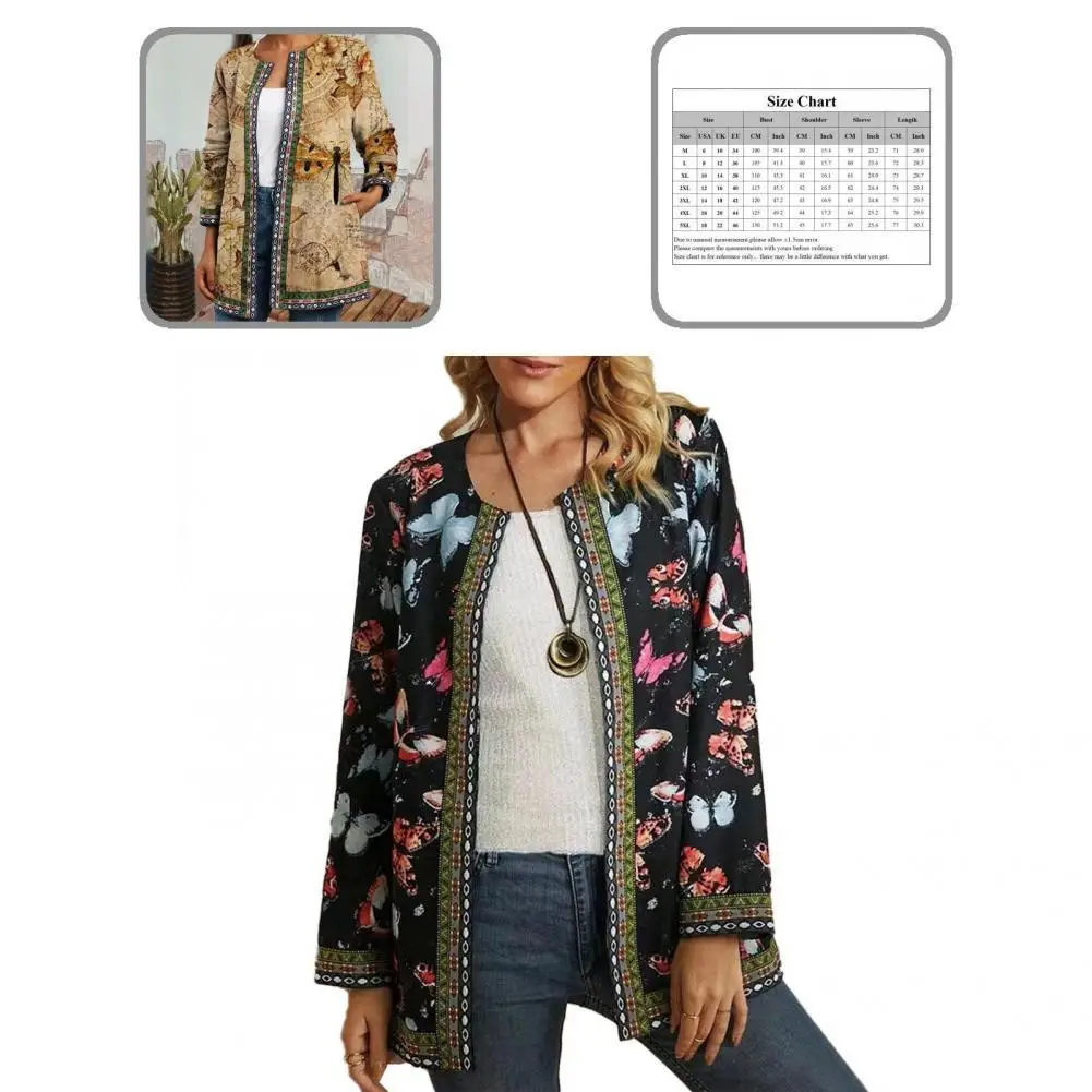 

Women Cardigan Coat Dragonfly Print Open Stitch Pockets Coat Women Jacket Casual
