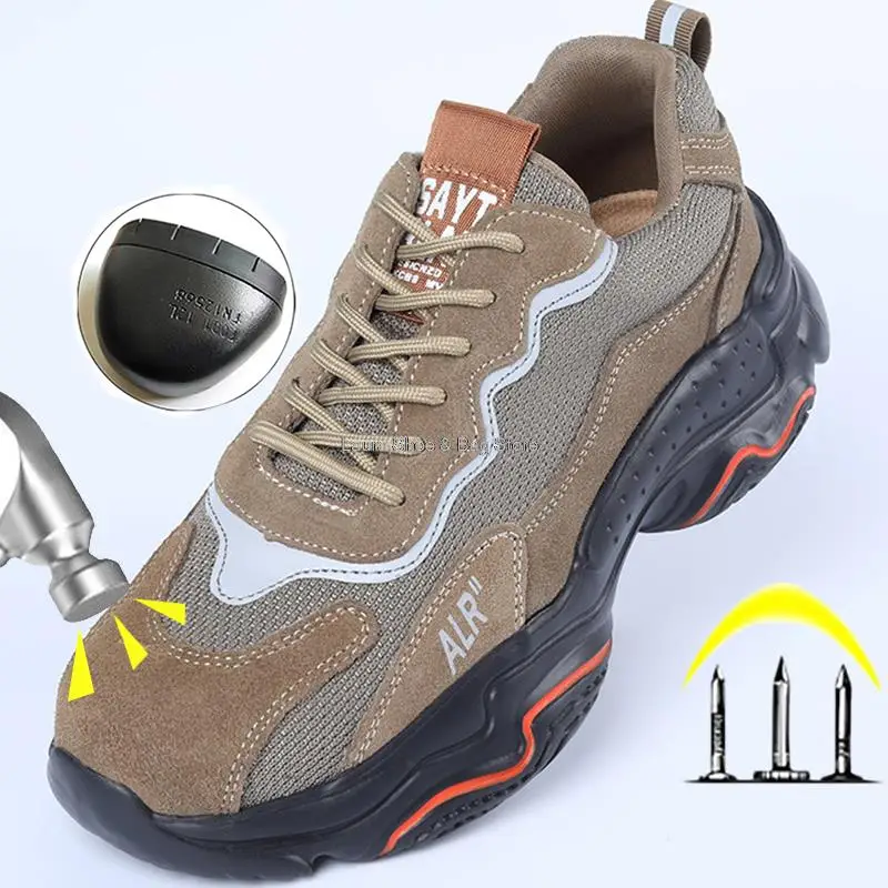 

Мужские ботинки со стальным носком, дышащая защитная обувь, устойчивая к прокалыванию, Всесезонная уличная удобная обувь
